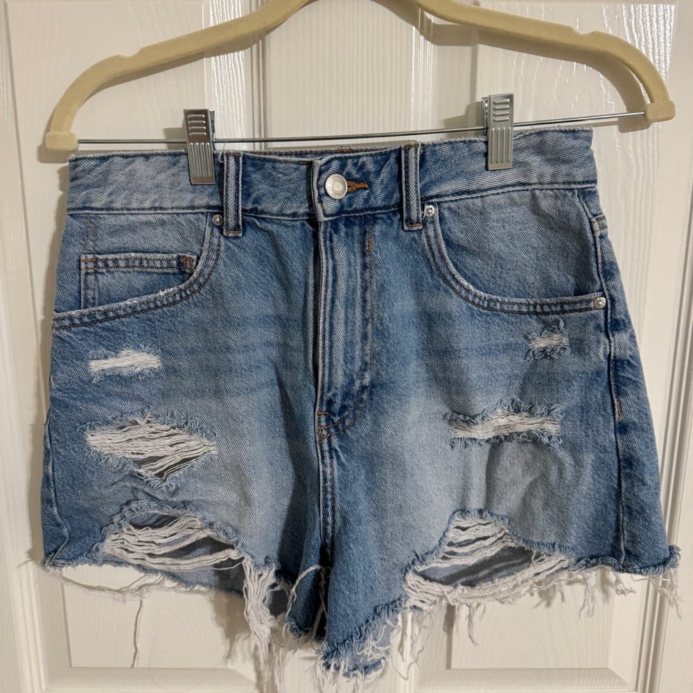 Distressed Bershka Denim Blue Shorts